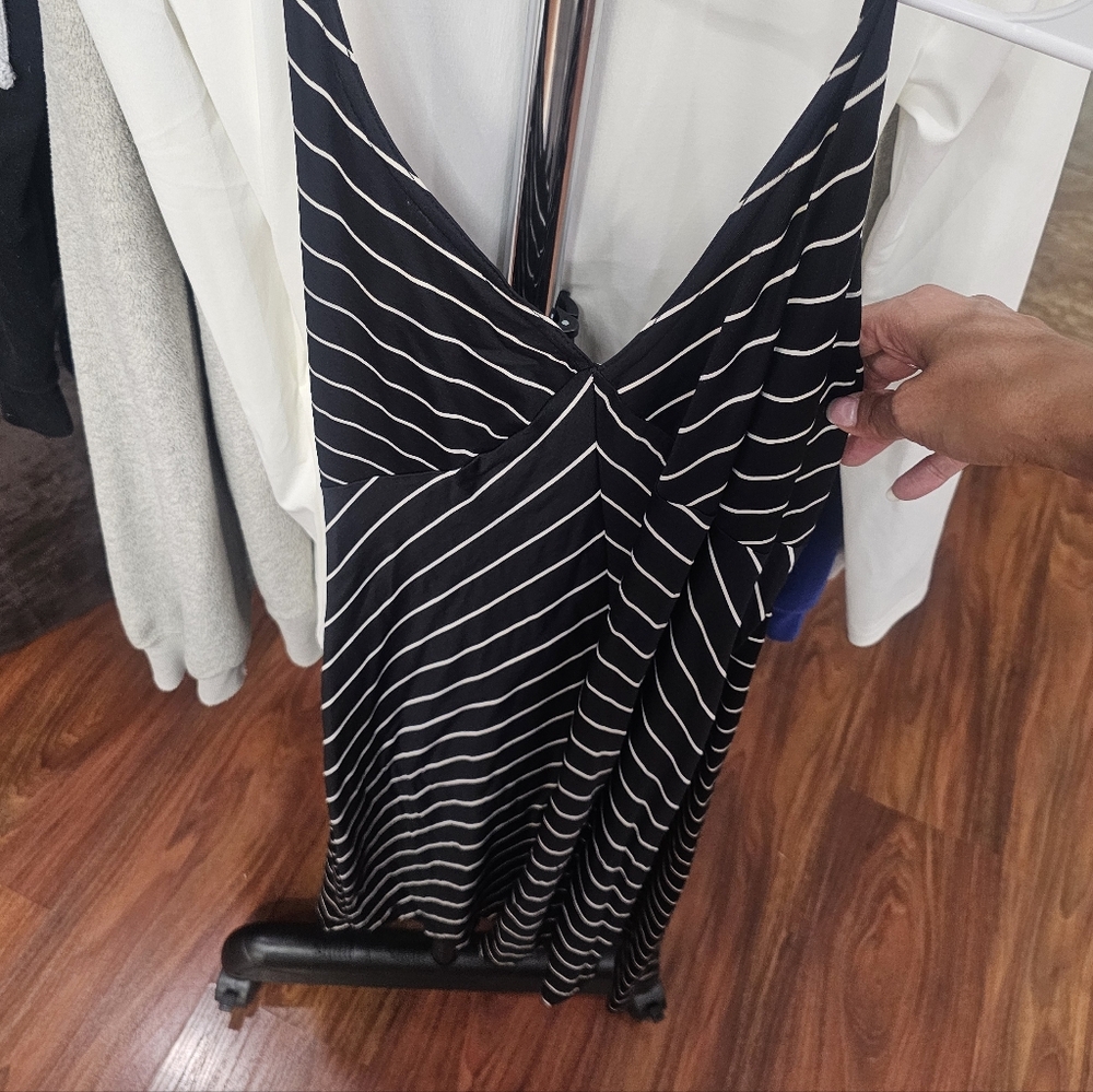 Black and White Striped Halter Dress